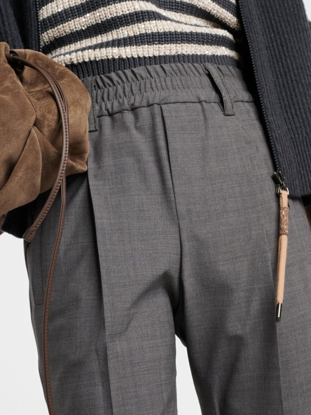 Brunello Cucinelli Monili Pants Gray Lightweight Pull On Wool Blend Size 4